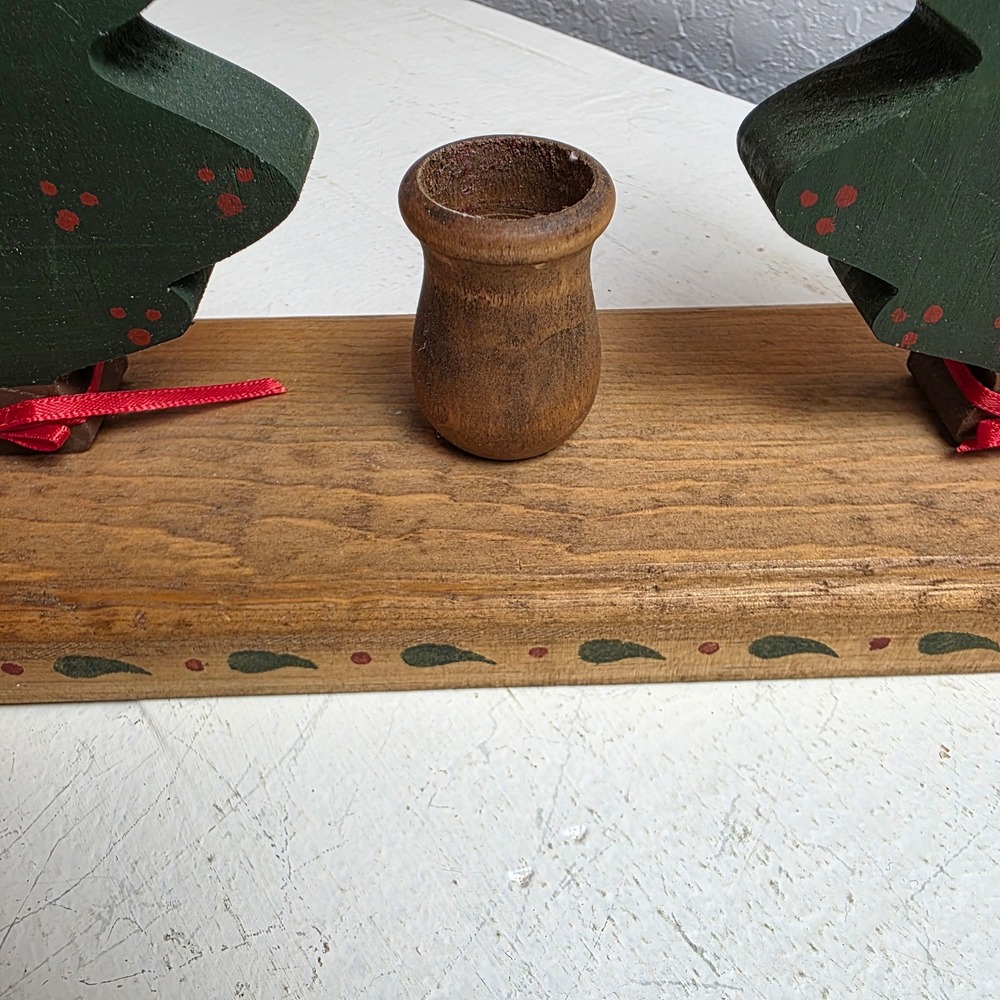Vintage Wooden Christmas Trees Candlestick Holder Vintage Farmhouse Holiday - Picture 4 of 8